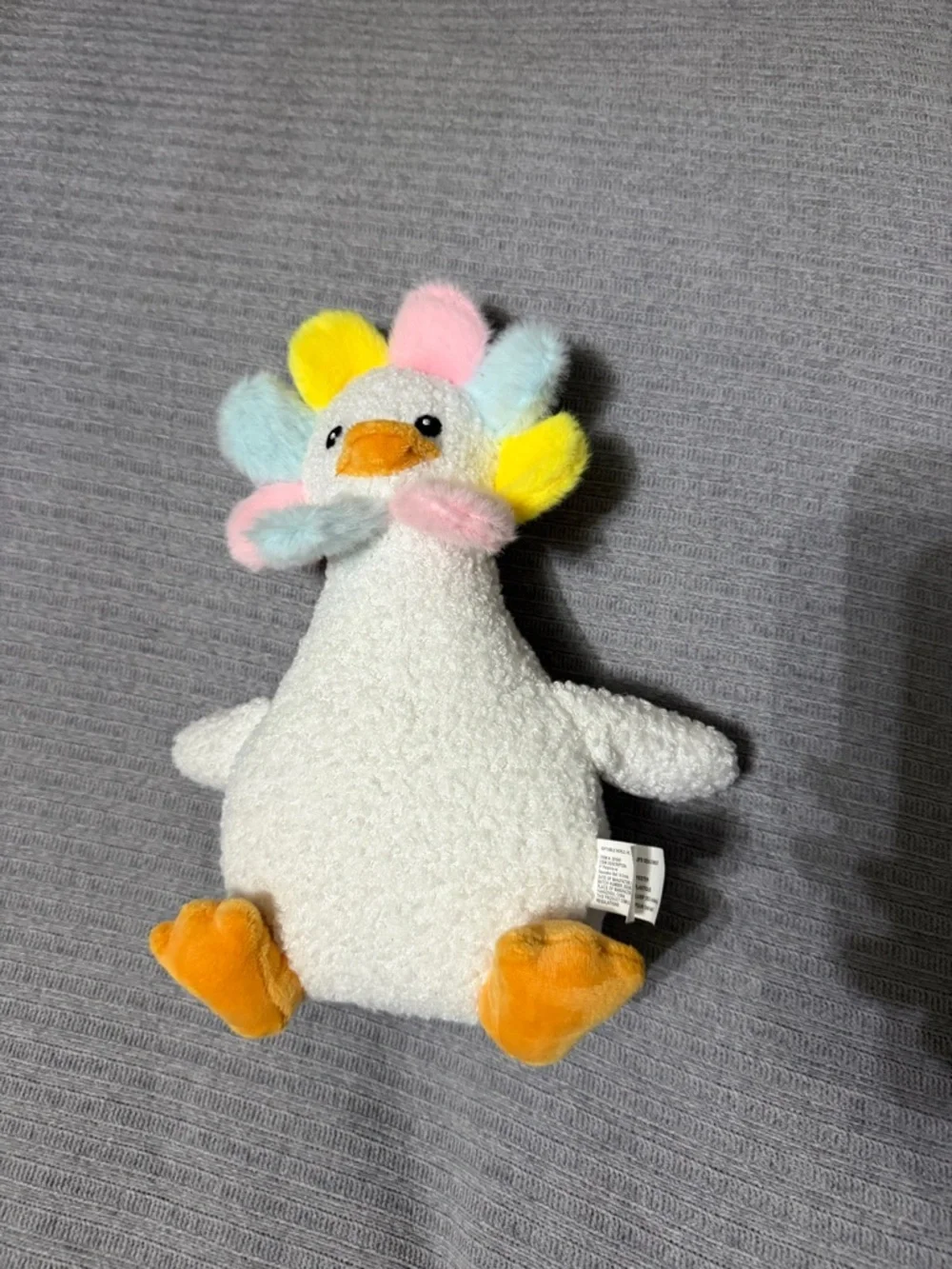 Plush White Multi-Color Flower Duck Small Pet Toy
